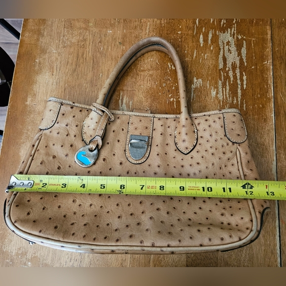 Dooney & Bourke Vintage Embossed Ostrich Leather Double Handle Handbag Cognac - Picture 13 of 15